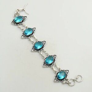 Blue Topaz Gemstone Sterling SILVER Bracelet 21 Gms